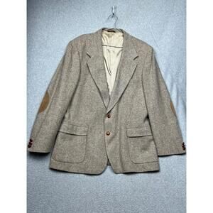 Vintage Farah Clothing Co Wool Tweed Blazer Sport Mens 46L Leather Elbow Patch